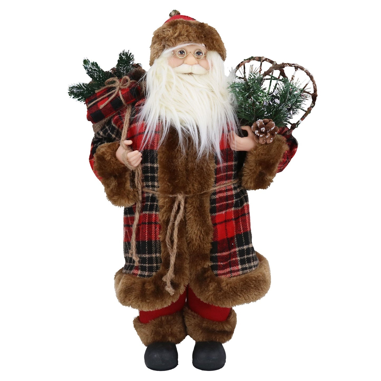 Acrylic Orn 47cm - Woodland Santa in Plaid Coat