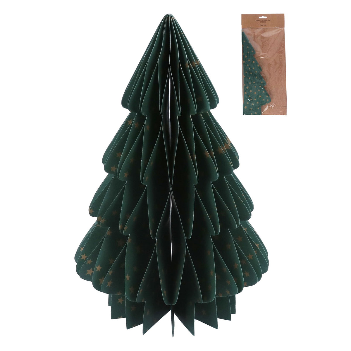 Paper Orn 30cm - Green Honeycomb Tree w Gold Stars