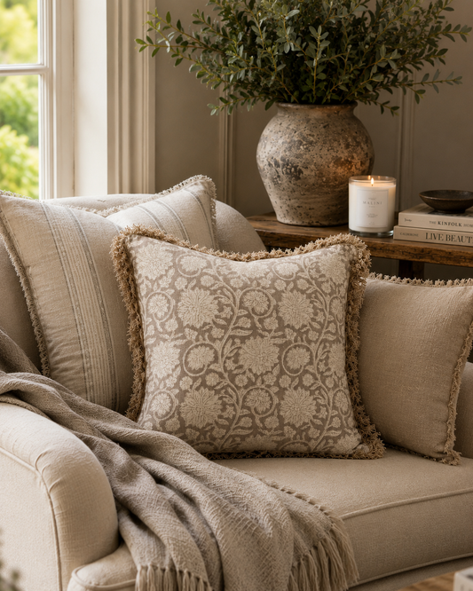 Block Printed Cushion Natural