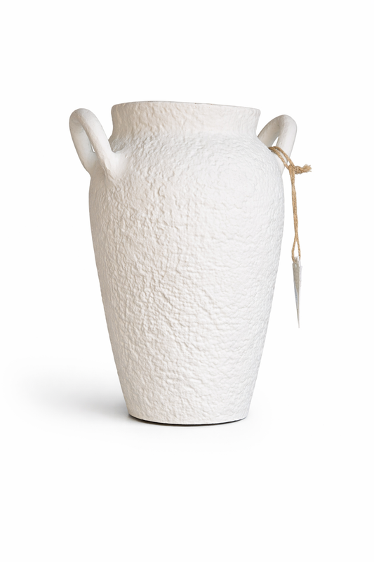 Textured White Ceramic Amphora Vase