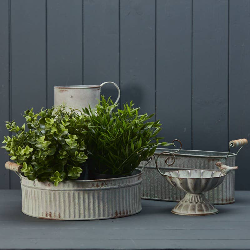 Vintage White Ribbed Zinc Jug