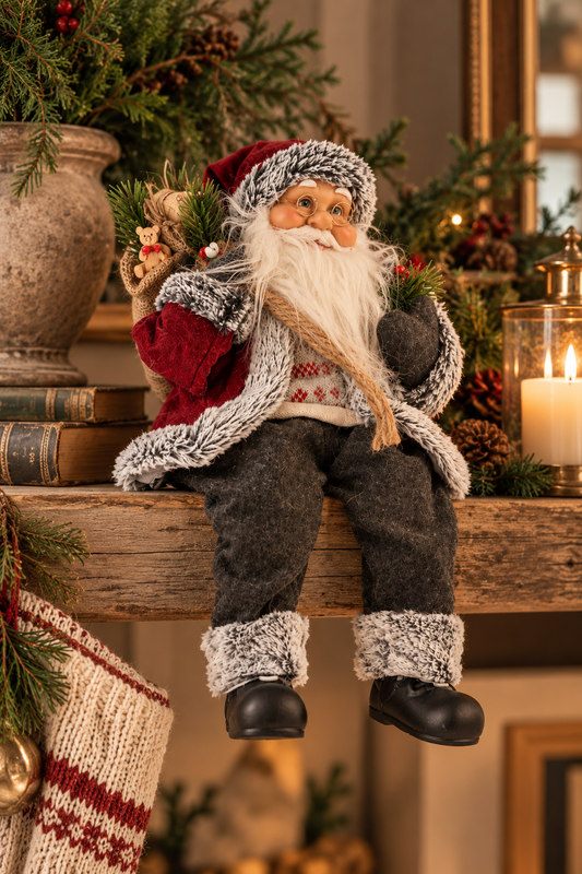 Nordic Sitting Santa with Faux Fur Trim