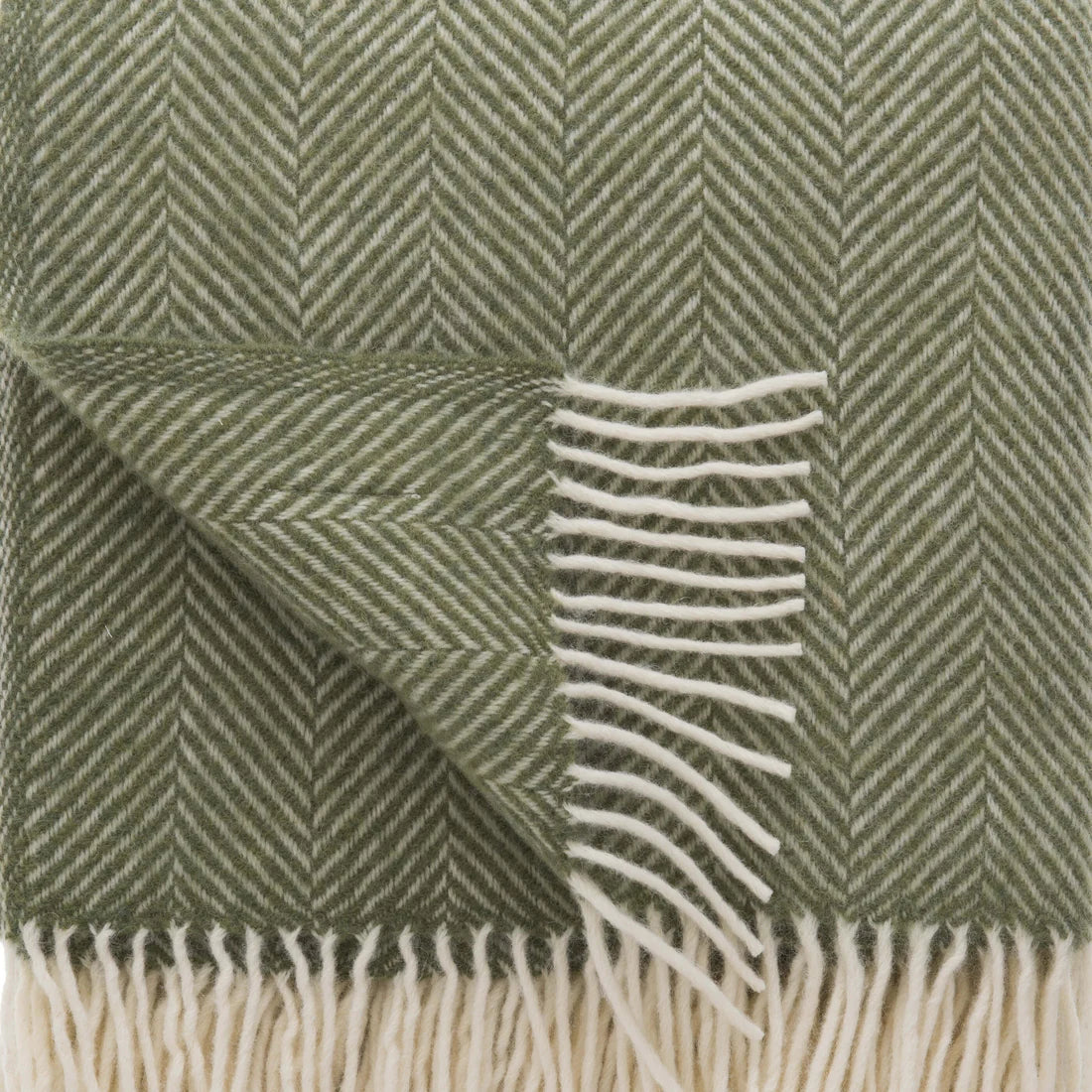 British Wool Herringbone Throw - Green