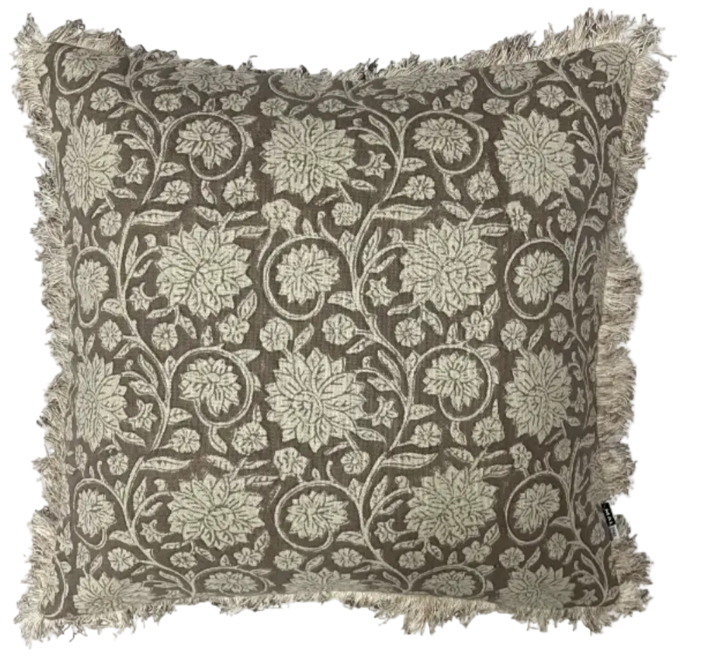 Decorative pillow with floral pattern on a plain background