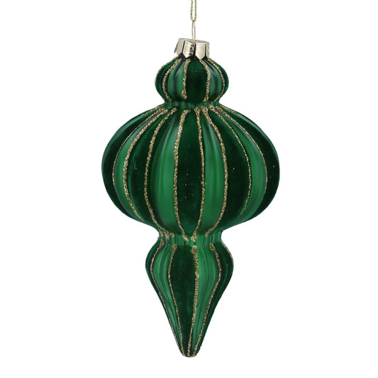 Glass Hanging Dec 15cm - Green Velvet Ogee