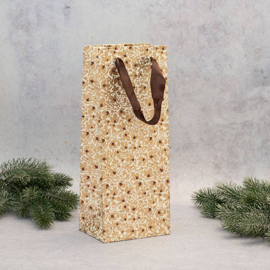 Gold Leaf Paper Gift Bag - Wine Bottle Bag