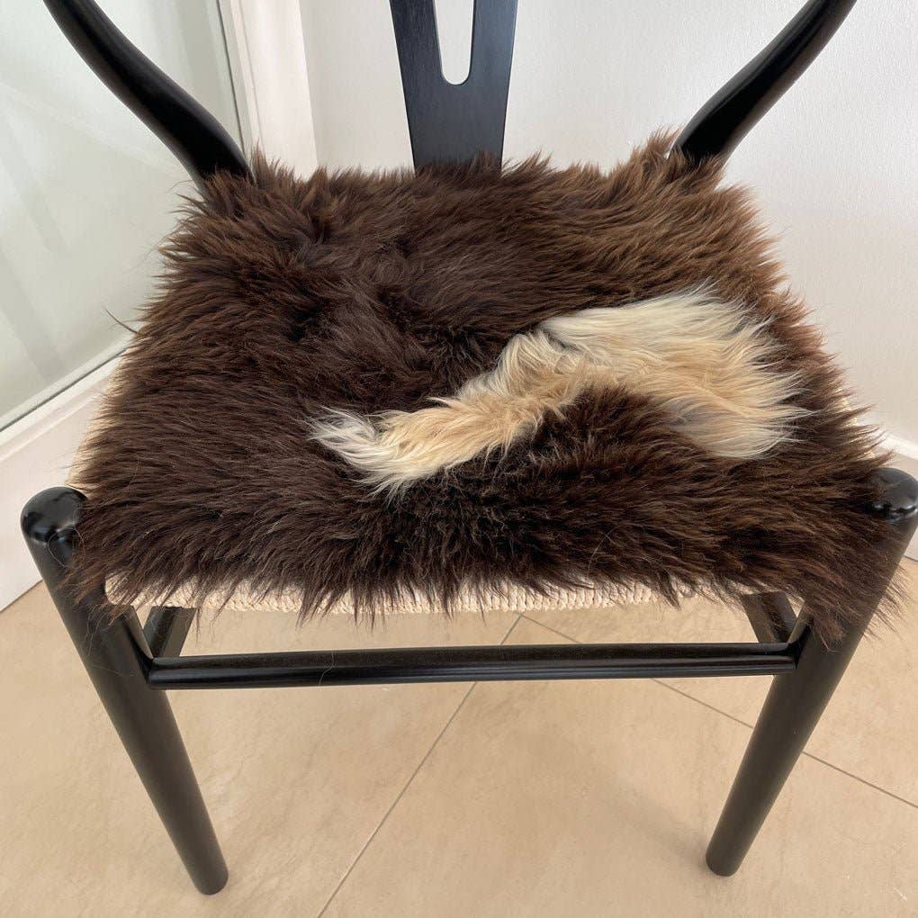 British Sheepskin Square Natural Brown with Cream Feature - Seat Cover 37cm