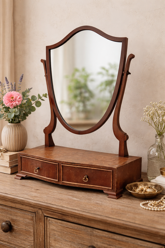 Vintage Georgian-style Wooden Vanity Mirror With Drawers