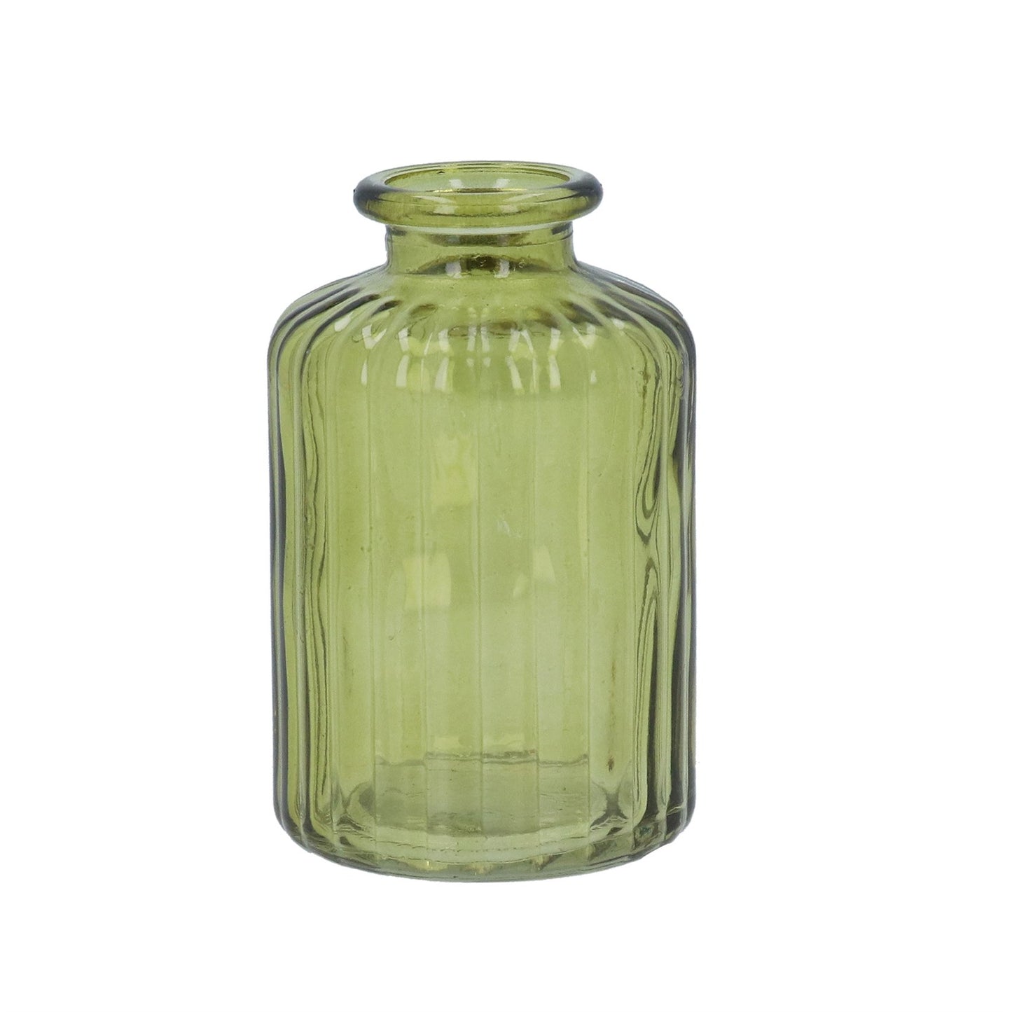 Glass Vase 10cm - Olive Green Ribbed Bud