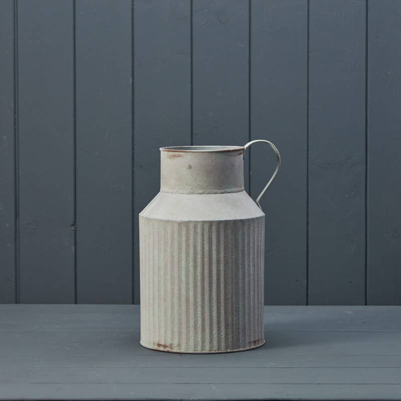 Vintage White Ribbed Zinc Jug