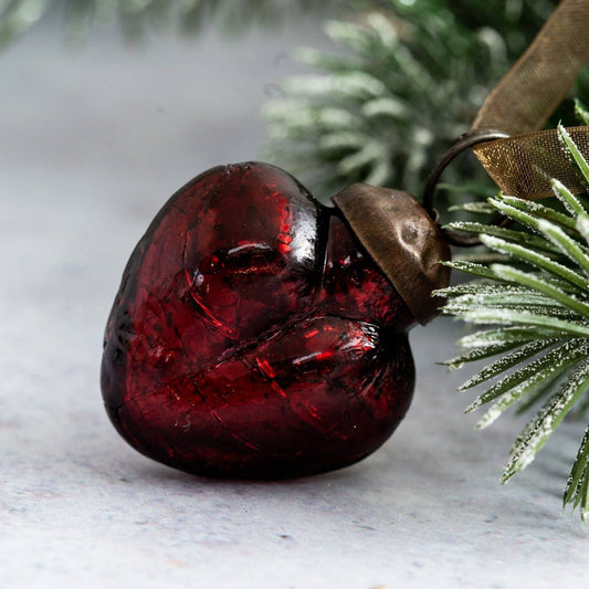 Set of 6 Wine Red 1" Glass Hearts Christmas / Valentines Day