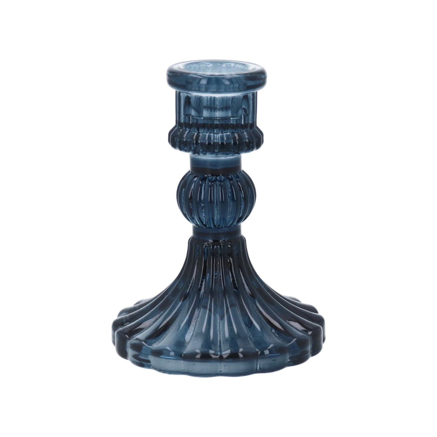 Glass Candlestick 10cm - Navy Classic