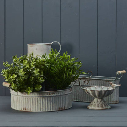 Vintage White Ribbed Zinc Jug