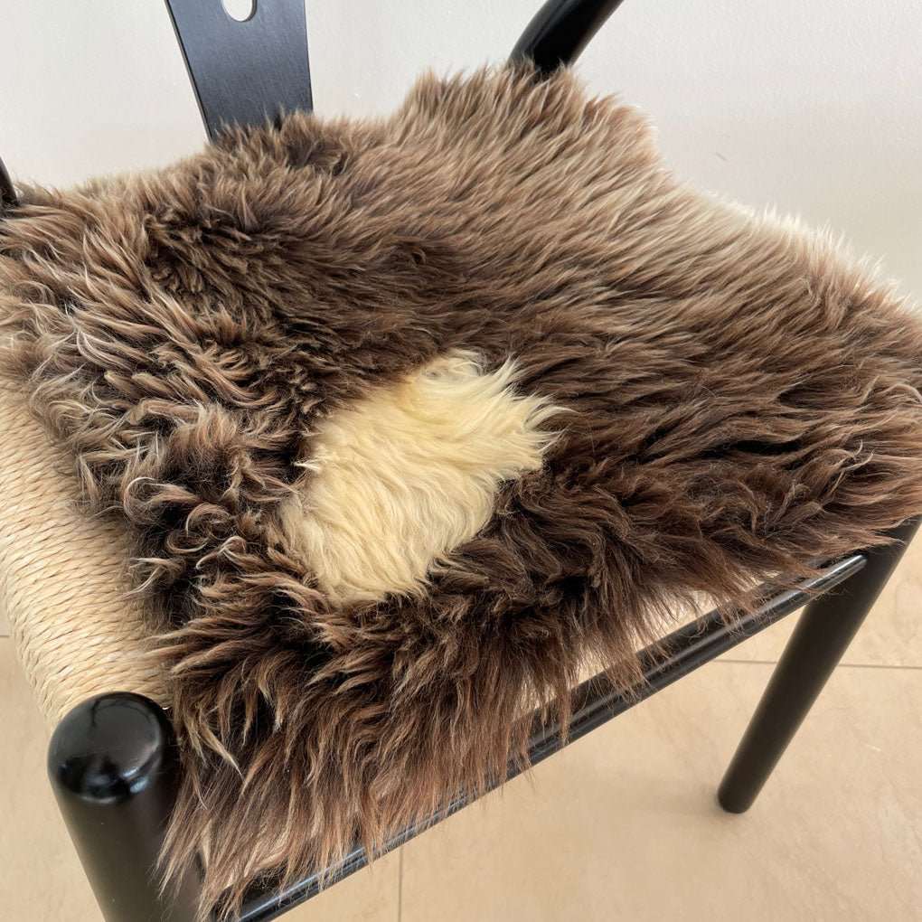 British Sheepskin Square Natural Brown with Cream Feature - Seat Cover 37cm