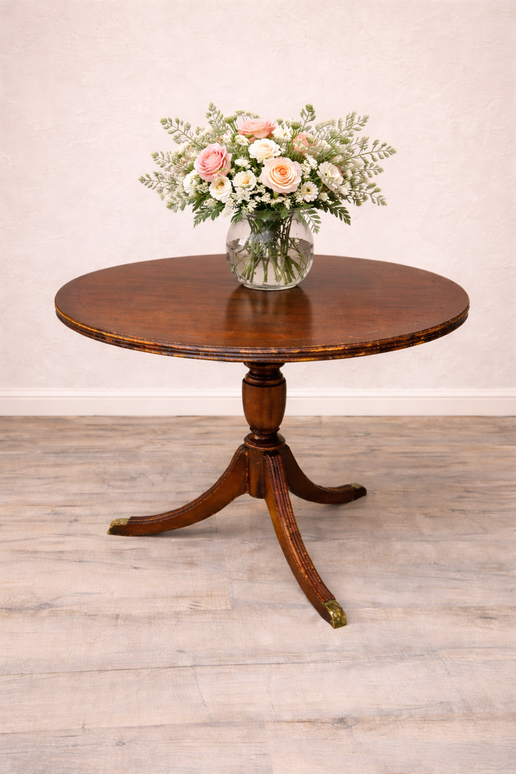 Round Wooden Pedestal Side Table with Tripod Base