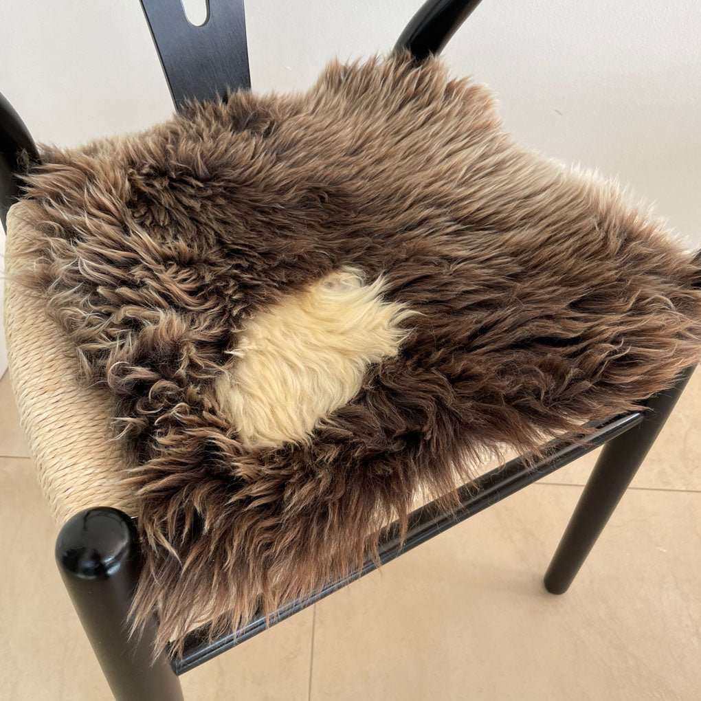 British Sheepskin Square Natural Brown with Cream Feature - Seat Cover 37cm