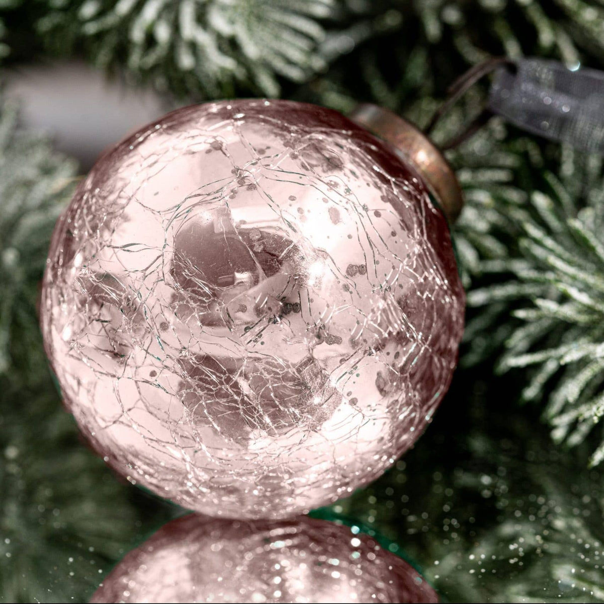 Arthur Cameron 3" Large Rose Quartz Crackle Glass Christmas Bauble