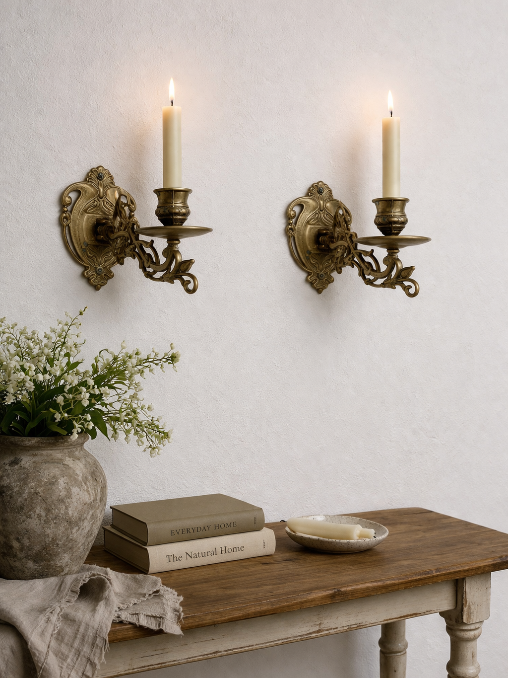 Ornate Brass Wall Candle Sconces – Pair