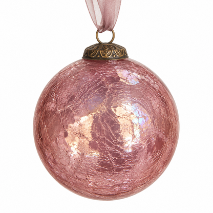 Arthur Cameron 4” Large Mauve Crackle Glass Christmas Bauble