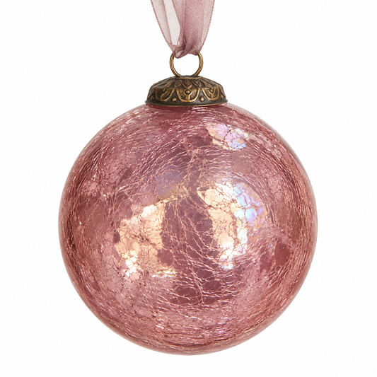 Arthur Cameron 4” Large Mauve Crackle Glass Christmas Bauble