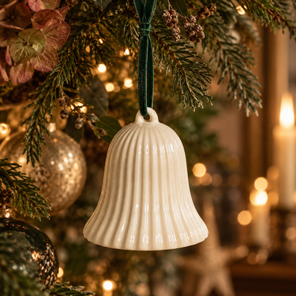 Ribbed Ceramic Christmas Bell Decoration