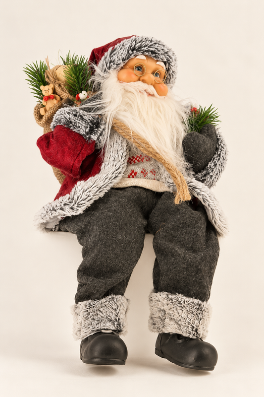 Nordic Sitting Santa with Faux Fur Trim