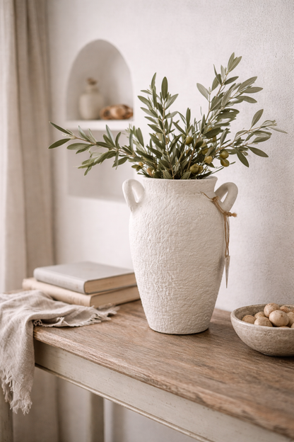 Textured White Ceramic Amphora Vase