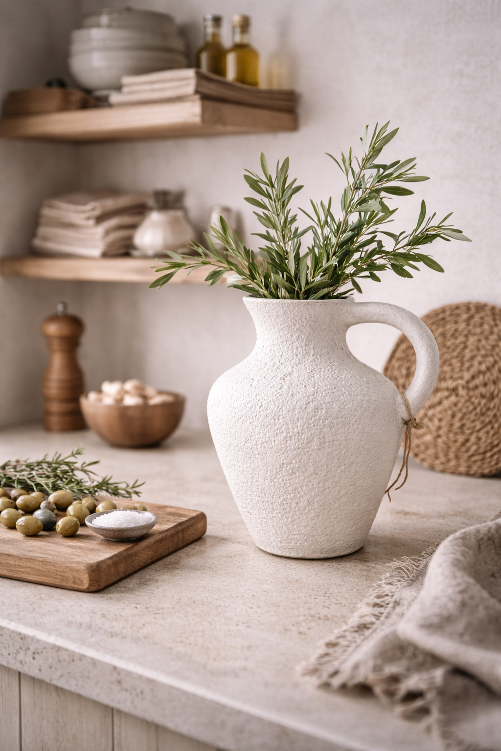 Textured White Ceramic Jug Vase