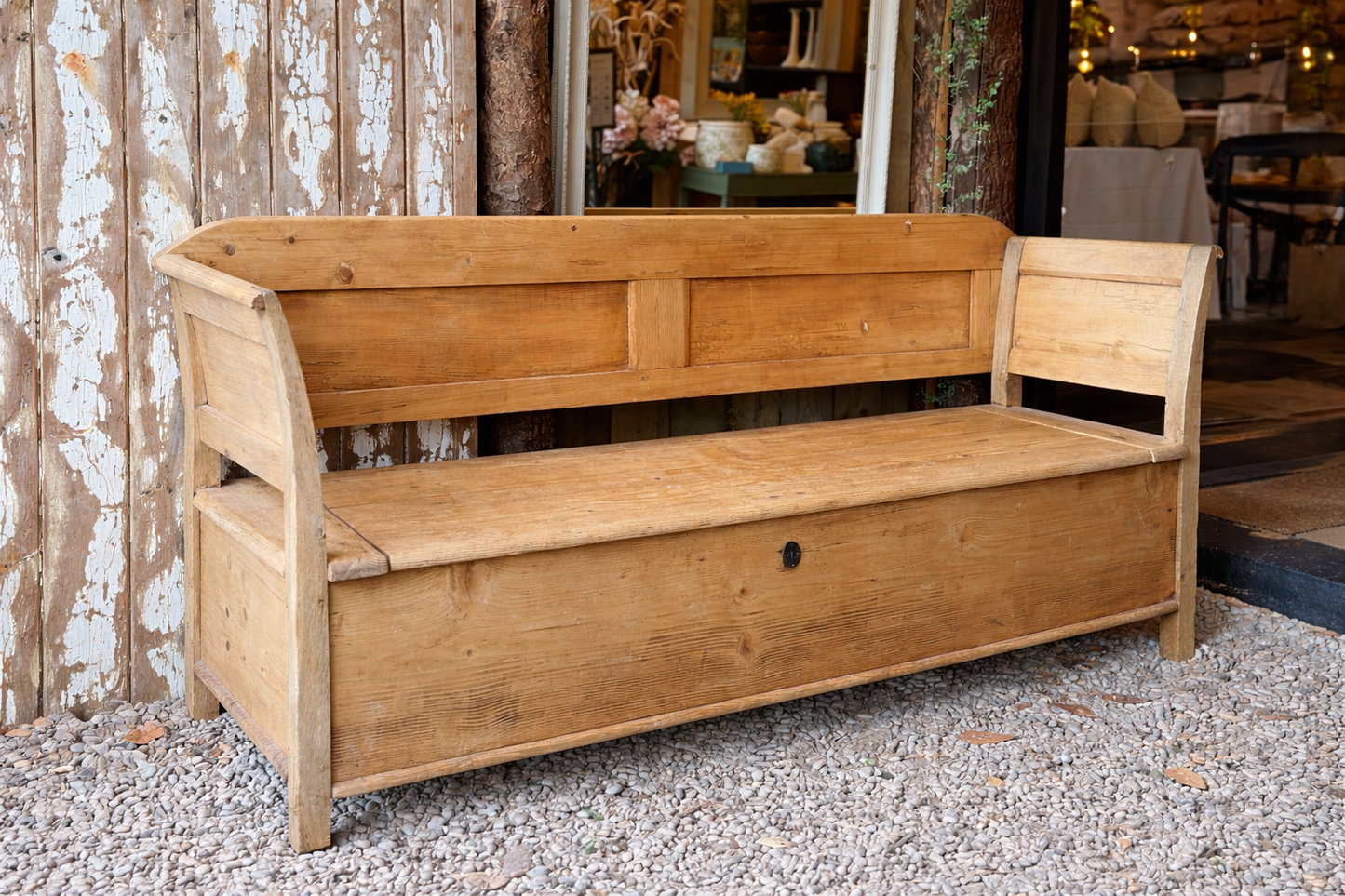 Rustic Pine Storage Settle Bench