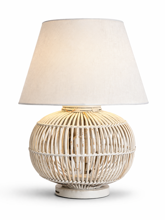 Woven Rattan Table Lamp with Linen Shade