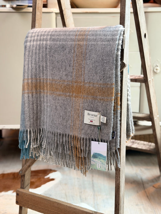 British Wool Classic Check Teal Throw - Bronte by Moon
