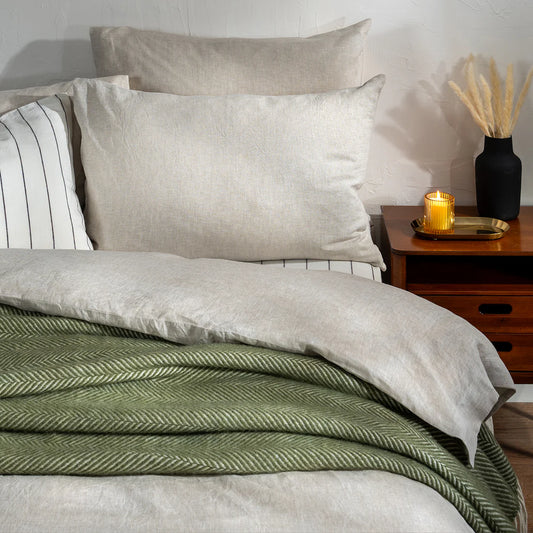 British Wool Herringbone Throw - Green