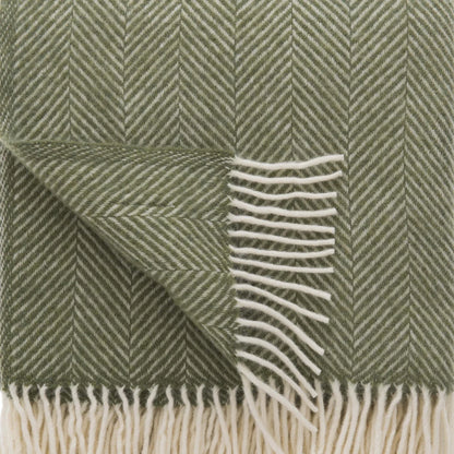 British Wool Herringbone Throw - Green