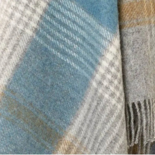 British Wool Classic Check Teal Throw - Bronte by Moon