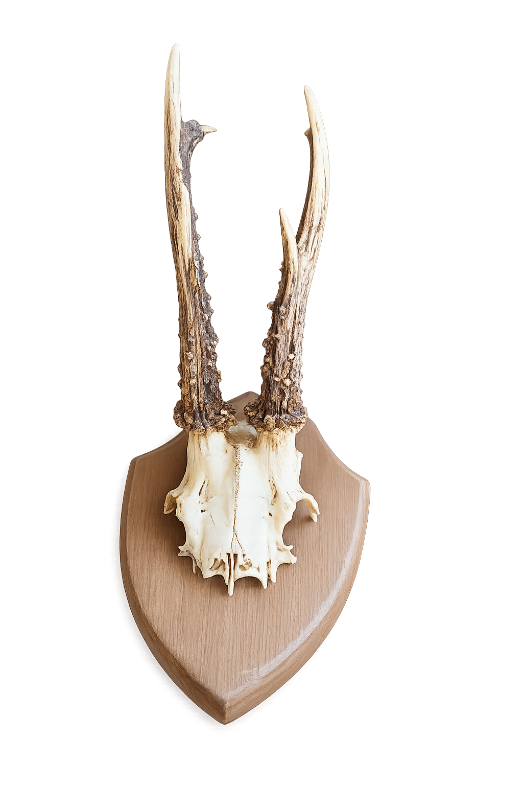 Mounted Roe Deer Antlers on Wooden Plaque