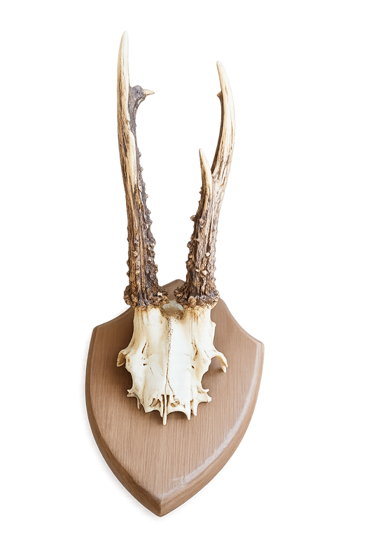 Mounted Roe Deer Antlers on Wooden Plaque