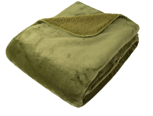 Folded green blanket 