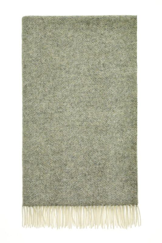 British Wool Herringbone Throw - Green