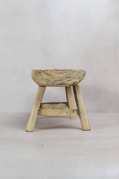 Vintage Rustic Elm Wood Stool - Square - 30