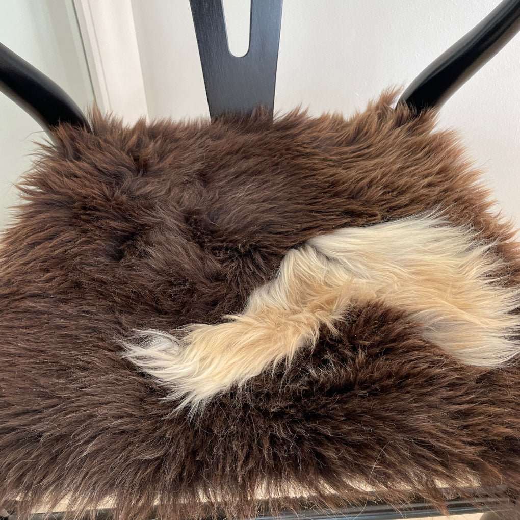 British Sheepskin Square Natural Brown with Cream Feature - Seat Cover 37cm