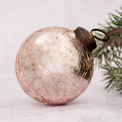 Arthur Cameron 3" Large Rose Quartz Crackle Glass Christmas Bauble