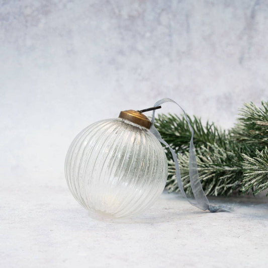 3" Clear Glass Ribbed Ball Christmas Decoration