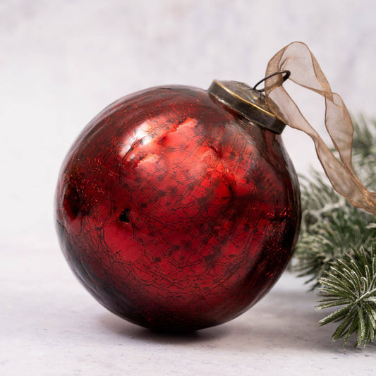 Arthur Cameron 4" Extra Large Wine Crackle Glass Christmas Bauble