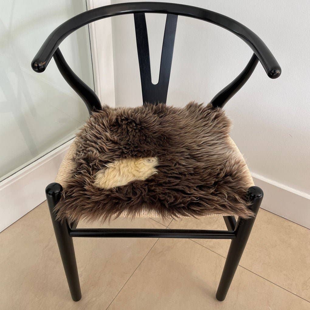 British Sheepskin Square Natural Brown with Cream Feature - Seat Cover 37cm