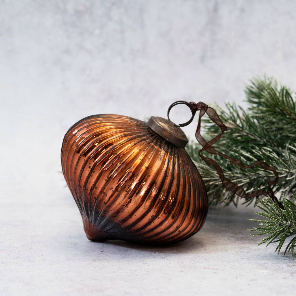 4" Russet Ribbed Lantern Glass Christmas Decoration