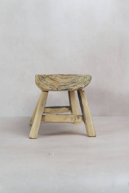 Vintage Rustic Elm Wood Stool - Square - 30
