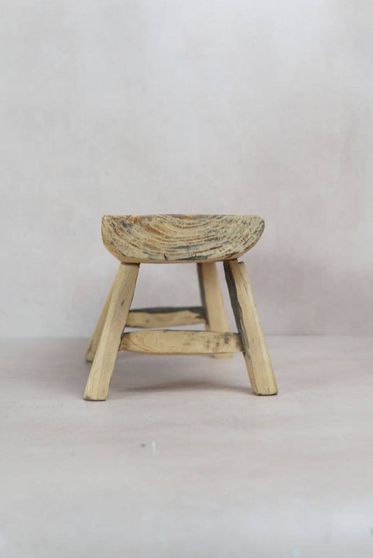 Vintage Rustic Elm Wood Stool - Square - 30